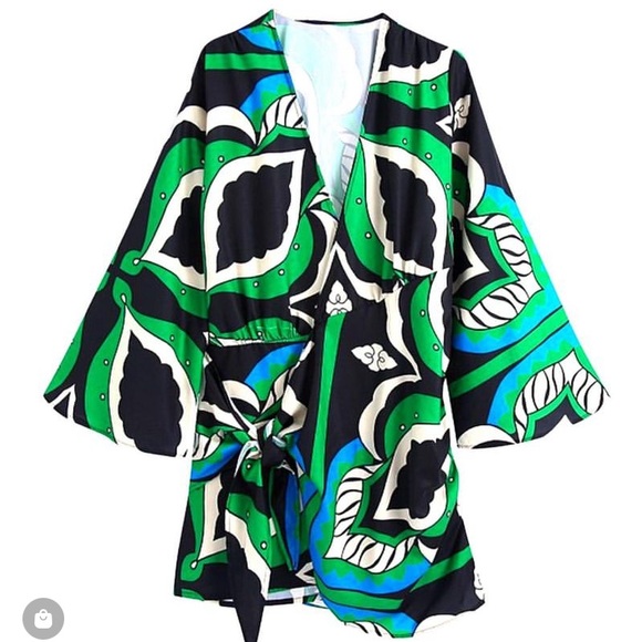 Black Green & Blue Kimono Top & Pants Set - designer look- Medium - Like New - Picture 3 of 6